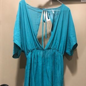 Teal swim suit cover romper
